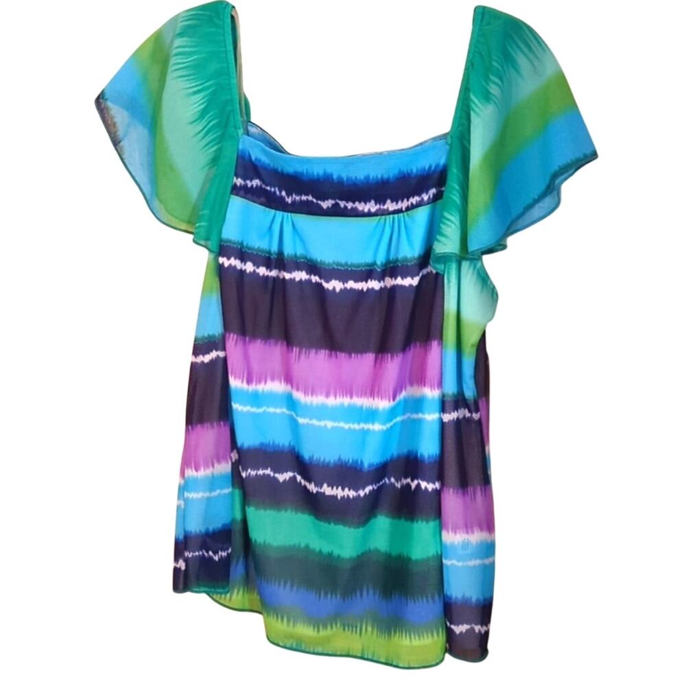 Elementz NWT Tie Dye Look Flutter Cap Sleeve Box Neck Top Women's Size M